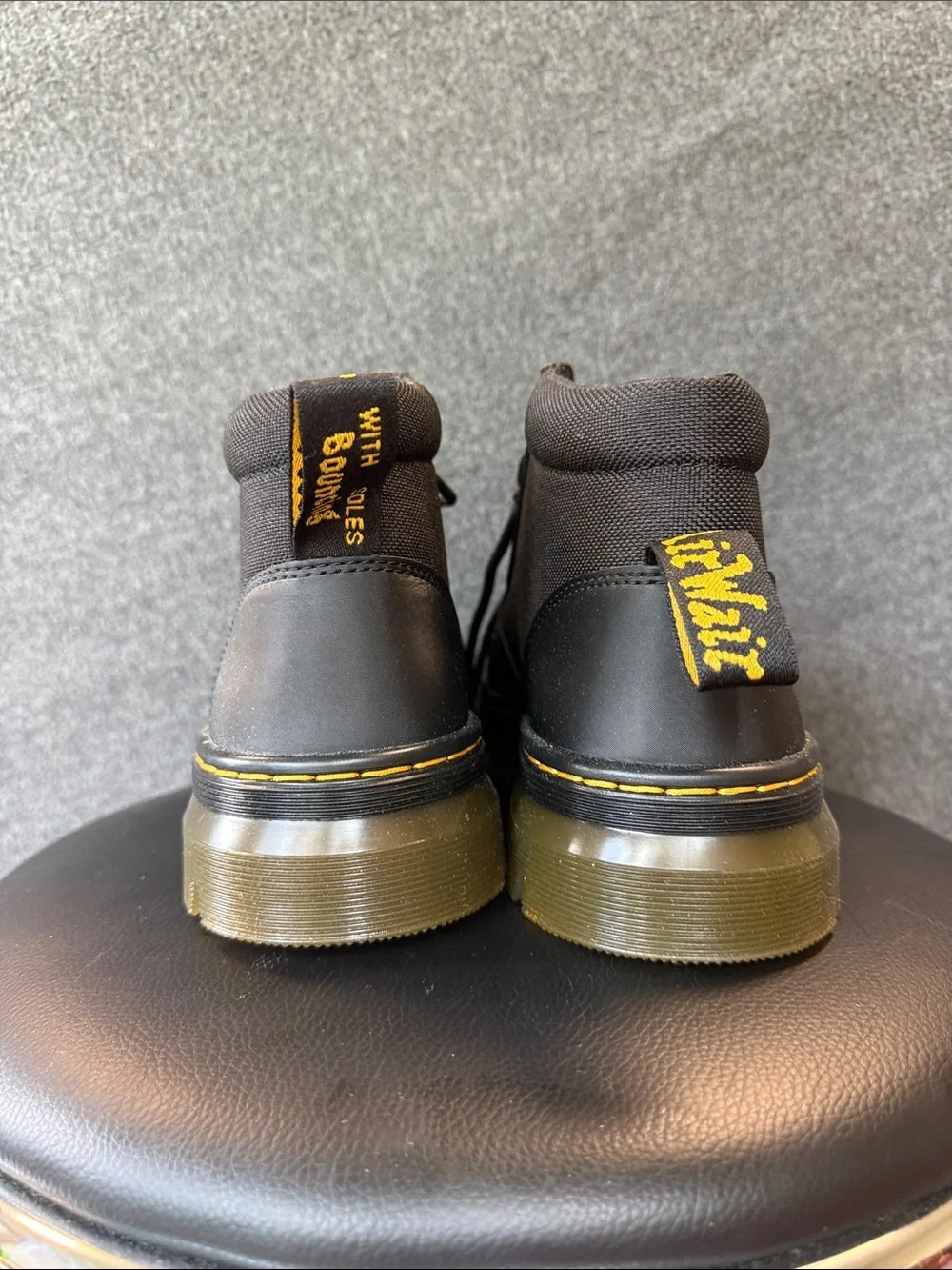 Dr. Martens Black Canvas Lace-Up Boots with Yellow Welt  display picture 1